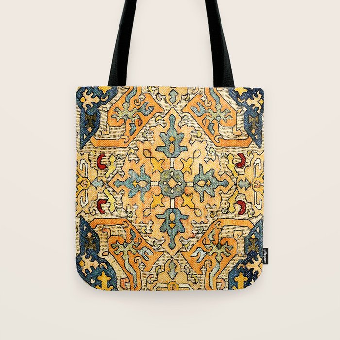 Azerbaijani Southeast Caucasus 18th Century Silk Embroidery Print Tote Bag Gallery Image 1