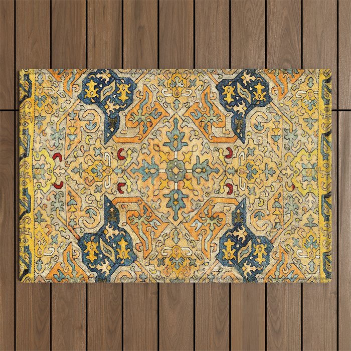 Azerbaijani Southeast Caucasus 18th Century Silk Embroidery Print Outdoor Rug Gallery Image 1