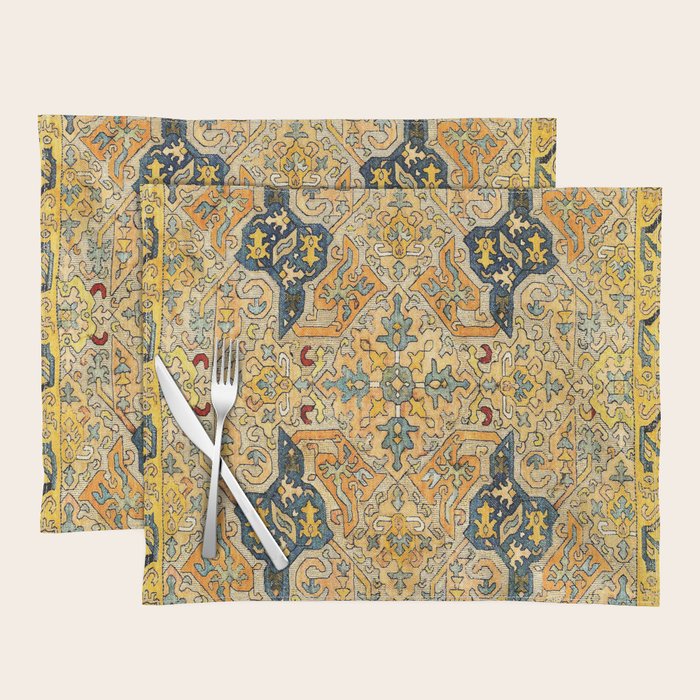 Azerbaijani Southeast Caucasus 18th Century Silk Embroidery Print Placemat Gallery Image 1