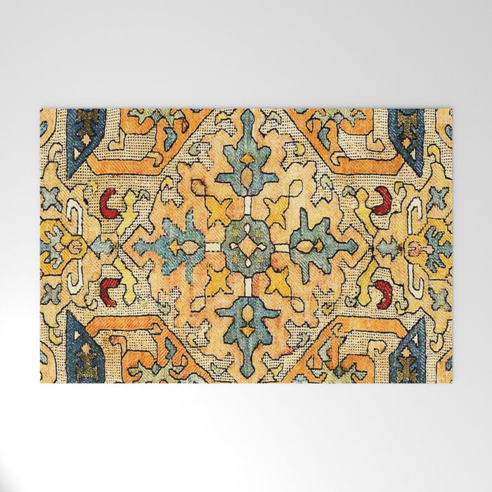 Azerbaijani Southeast Caucasus 18th Century Silk Embroidery Print Welcome Mat Gallery Image 1