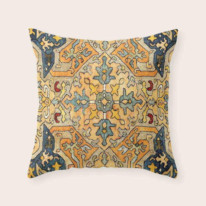 Azerbaijani Southeast Caucasus 18th Century Silk Embroidery Print Throw Pillow Gallery Image 6