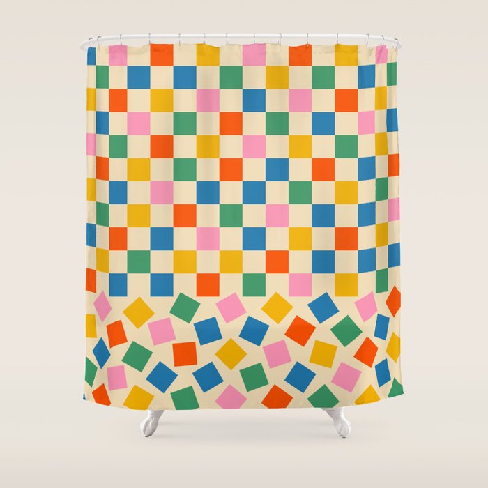 Colorful Check Shake Retro Checkered Pattern Shower Curtain Gallery Image 1