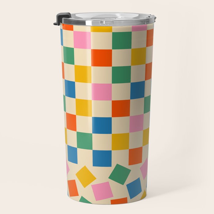 Colorful Check Shake Retro Checkered Pattern Travel Mug Gallery Image 3
