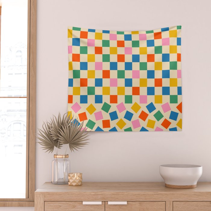 Colorful Check Shake Retro Checkered Pattern Wall Tapestry Gallery Image 2