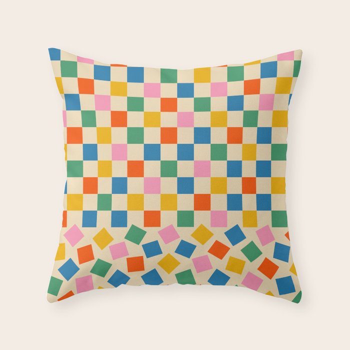 Colorful Check Shake Retro Checkered Pattern Throw Pillow Gallery Image 1