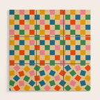 Colorful Check Shake Retro Checkered Pattern Wood Wall Art Gallery Image 1