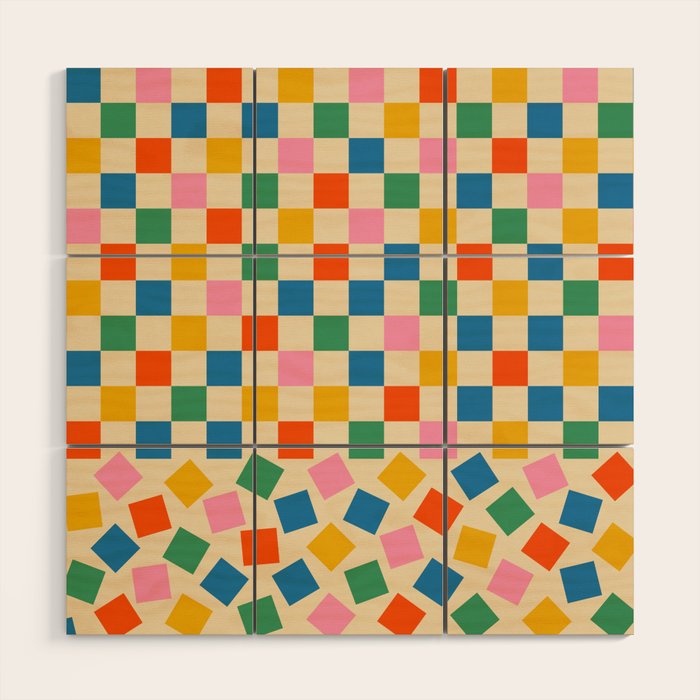 Colorful Check Shake Retro Checkered Pattern Wood Wall Art Gallery Image 1