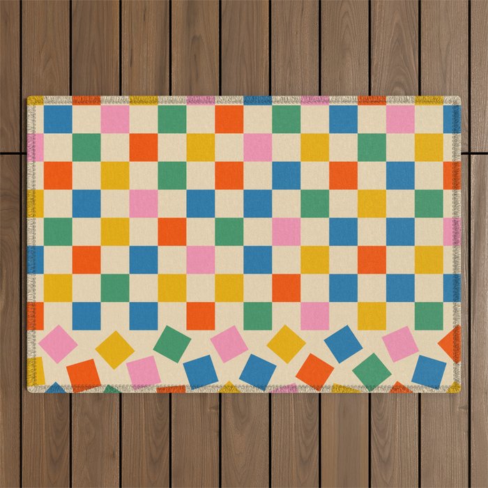Colorful Check Shake Retro Checkered Pattern Outdoor Rug Gallery Image 1