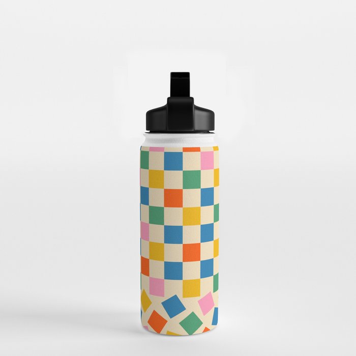 Colorful Check Shake Retro Checkered Pattern Water Bottle Gallery Image 2
