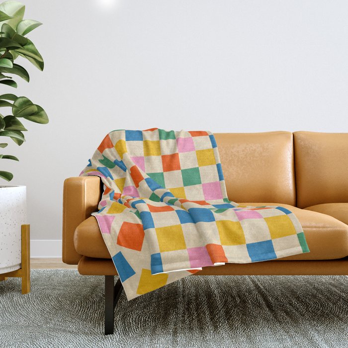 Colorful Check Shake Retro Checkered Pattern Throw Blanket Gallery Image 1