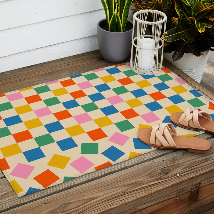 Colorful Check Shake Retro Checkered Pattern Outdoor Rug Gallery Image 2