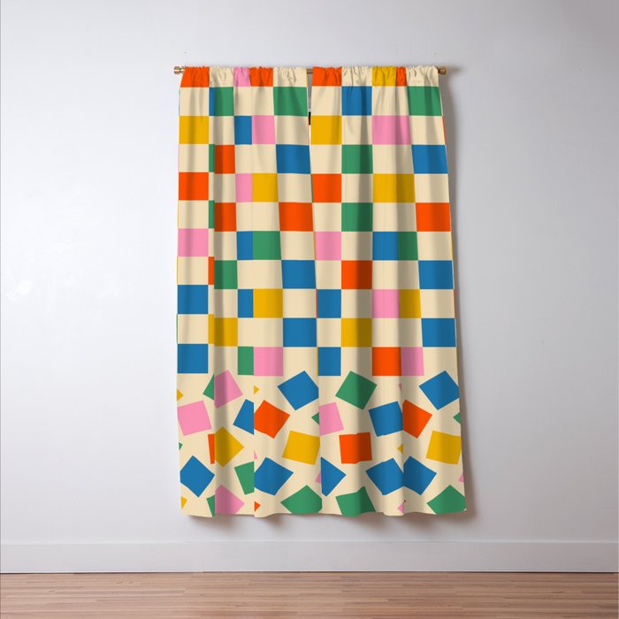 Colorful Check Shake Retro Checkered Pattern Window Curtain Gallery Image 3