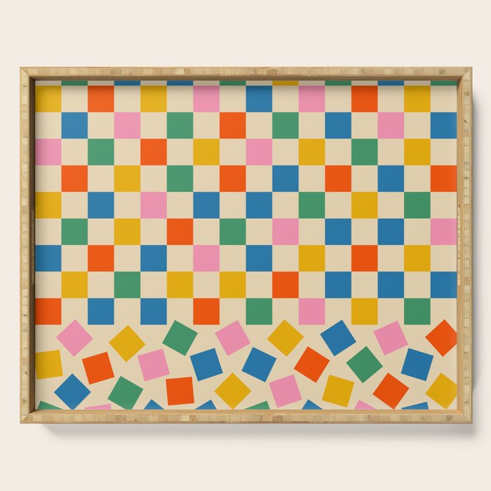 Colorful Check Shake Retro Checkered Pattern Serving Tray Gallery Image 1