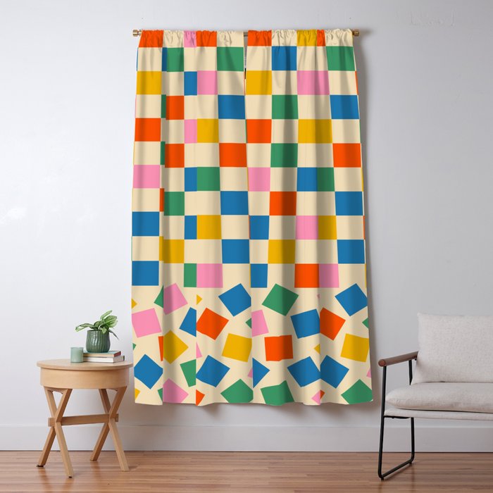 Colorful Check Shake Retro Checkered Pattern Window Curtain Gallery Image 5