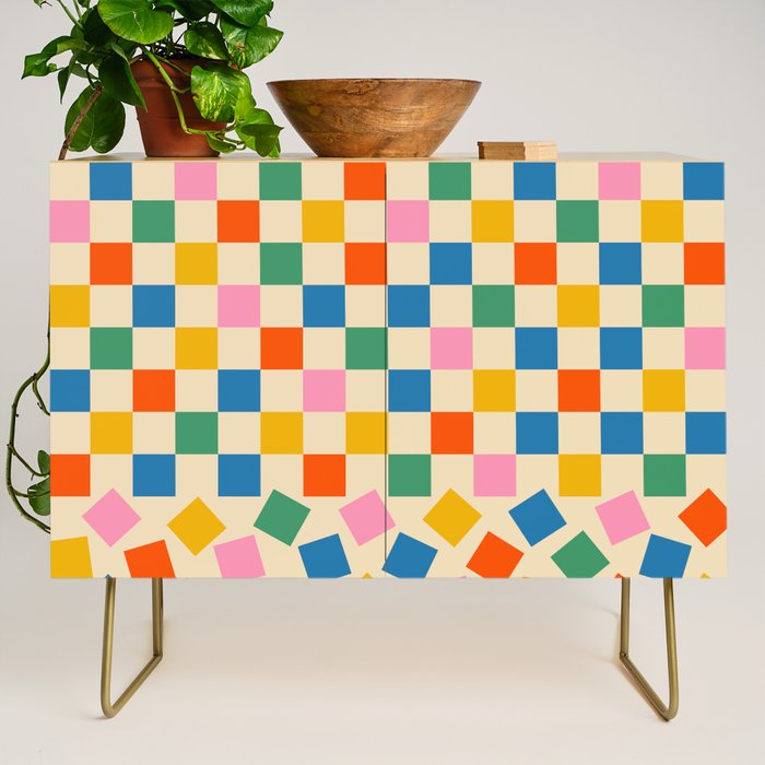 Colorful Check Shake Retro Checkered Pattern Credenza Gallery Image 1