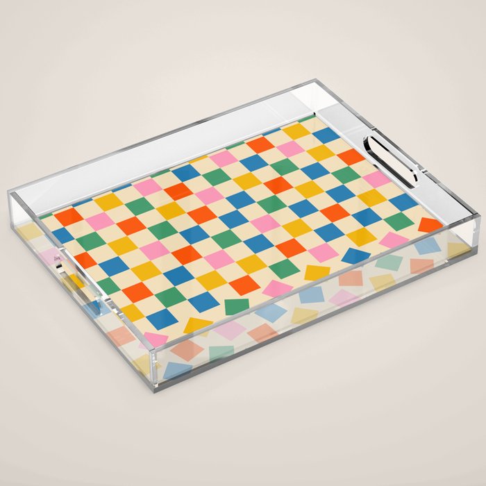 Colorful Check Shake Retro Checkered Pattern Acrylic Tray Gallery Image 1