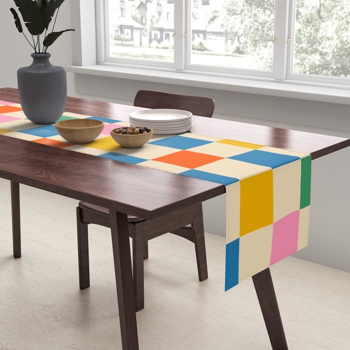 Colorful Check Shake Retro Checkered Pattern Table Runner Gallery Image 2