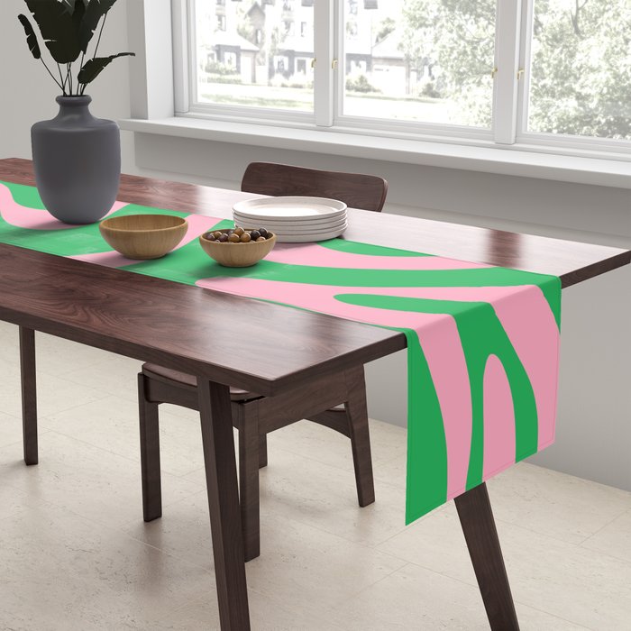 Pink and Spring Green Modern Liquid Swirl Abstract Pattern Table Runner Gallery Image 2