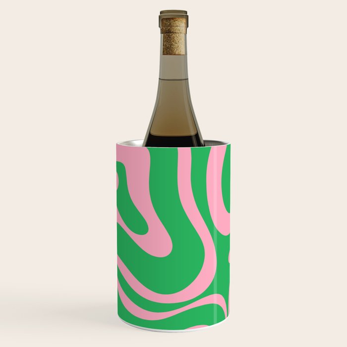 Pink and Spring Green Modern Liquid Swirl Abstract Pattern Wine Chiller Gallery Image 1