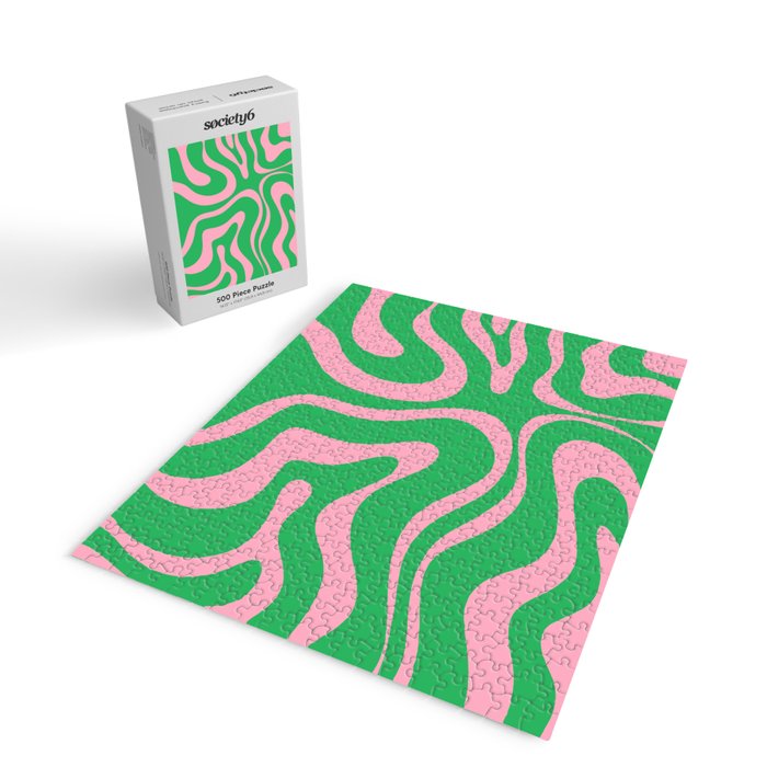 Pink and Spring Green Modern Liquid Swirl Abstract Pattern Jigsaw Puzzle Gallery Image 2