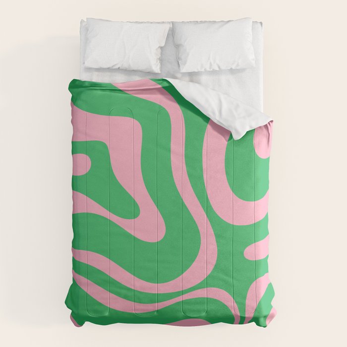 Pink and Spring Green Modern Liquid Swirl Abstract Pattern Comforter Gallery Image 6