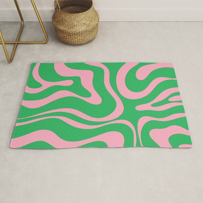Pink and Spring Green Modern Liquid Swirl Abstract Pattern Rug Gallery Image 1