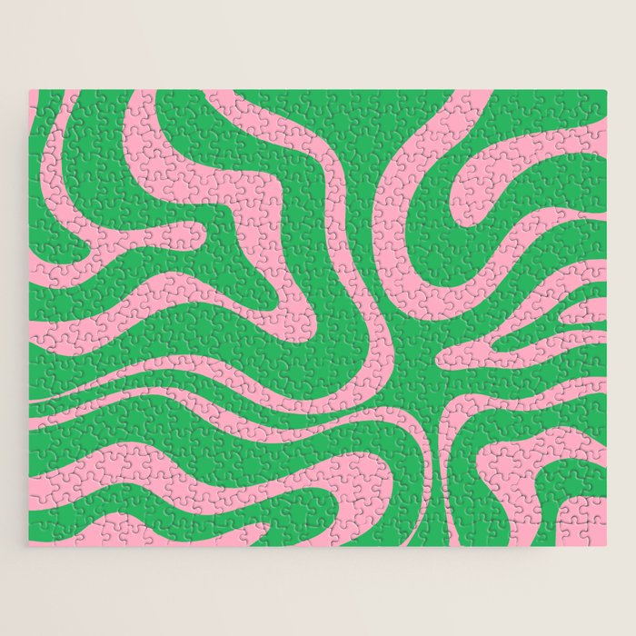 Pink and Spring Green Modern Liquid Swirl Abstract Pattern Jigsaw Puzzle Gallery Image 1