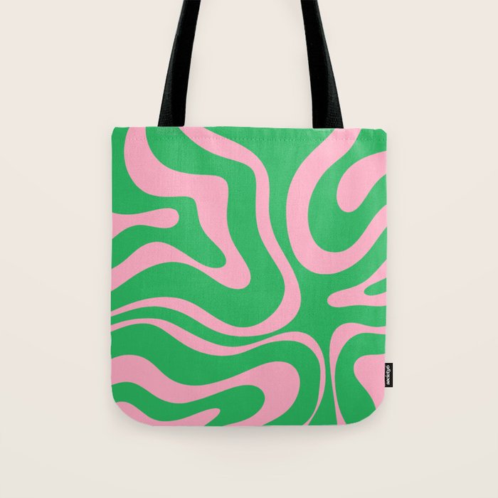 Pink and Spring Green Modern Liquid Swirl Abstract Pattern Tote Bag Gallery Image 1