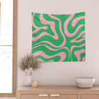 Pink and Spring Green Modern Liquid Swirl Abstract Pattern Wall Tapestry Gallery Image 2
