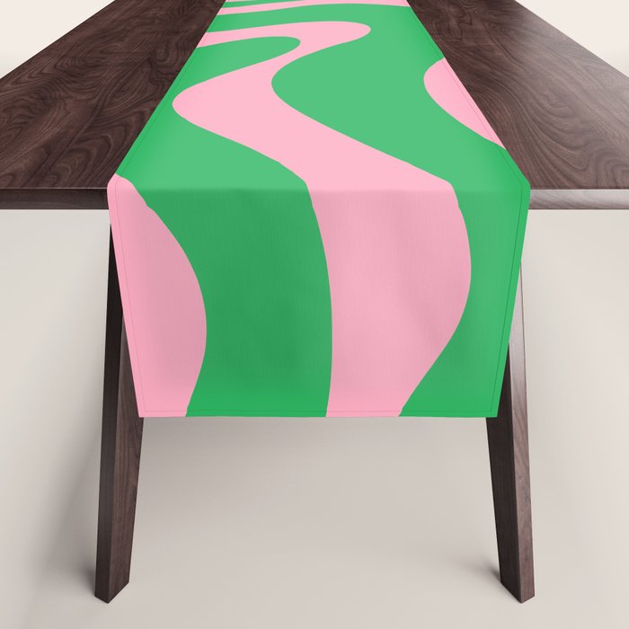 Pink and Spring Green Modern Liquid Swirl Abstract Pattern Table Runner Gallery Image 1