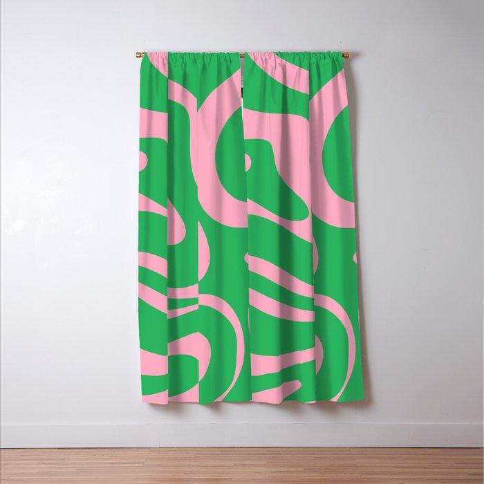 Pink and Spring Green Modern Liquid Swirl Abstract Pattern Window Curtain Gallery Image 3