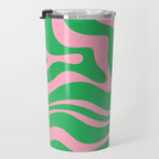 Pink and Spring Green Modern Liquid Swirl Abstract Pattern Travel Mug Gallery Image 3