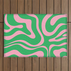 Pink and Spring Green Modern Liquid Swirl Abstract Pattern Outdoor Rug Gallery Image 1