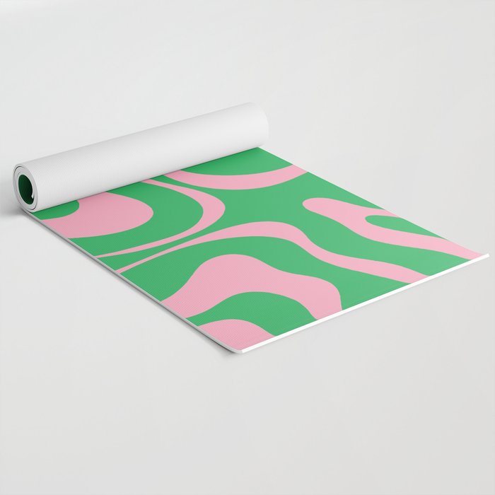 Pink and Spring Green Modern Liquid Swirl Abstract Pattern Yoga Mat Gallery Image 2