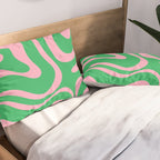 Pink and Spring Green Modern Liquid Swirl Abstract Pattern Pillow Sham Gallery Image 2
