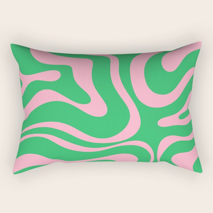 Pink and Spring Green Modern Liquid Swirl Abstract Pattern Rectangular Pillow Gallery Image 2