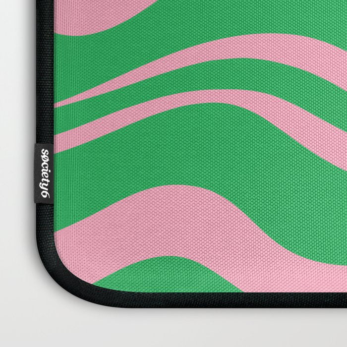 Pink and Spring Green Modern Liquid Swirl Abstract Pattern Laptop Sleeve Gallery Image 3