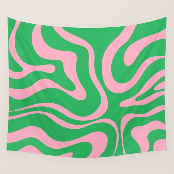 Pink and Spring Green Modern Liquid Swirl Abstract Pattern Wall Tapestry Gallery Image 4