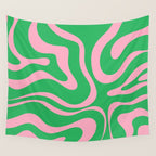 Pink and Spring Green Modern Liquid Swirl Abstract Pattern Wall Tapestry Gallery Image 4