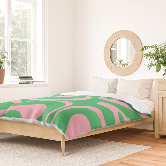 Pink and Spring Green Modern Liquid Swirl Abstract Pattern Duvet Cover Gallery Image 2