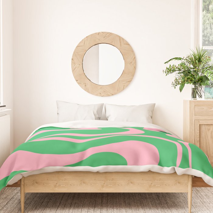 Pink and Spring Green Modern Liquid Swirl Abstract Pattern Duvet Cover Gallery Image 3