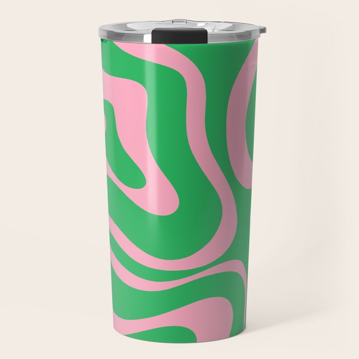 Pink and Spring Green Modern Liquid Swirl Abstract Pattern Travel Mug Gallery Image 1