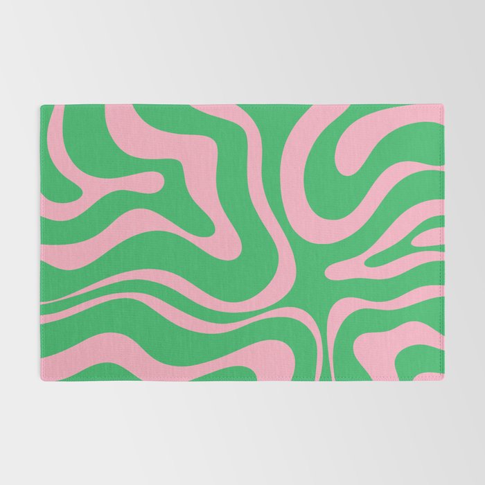 Pink and Spring Green Modern Liquid Swirl Abstract Pattern Rug Gallery Image 2