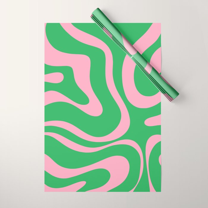 Pink and Spring Green Modern Liquid Swirl Abstract Pattern Wrapping Paper Gallery Image 1