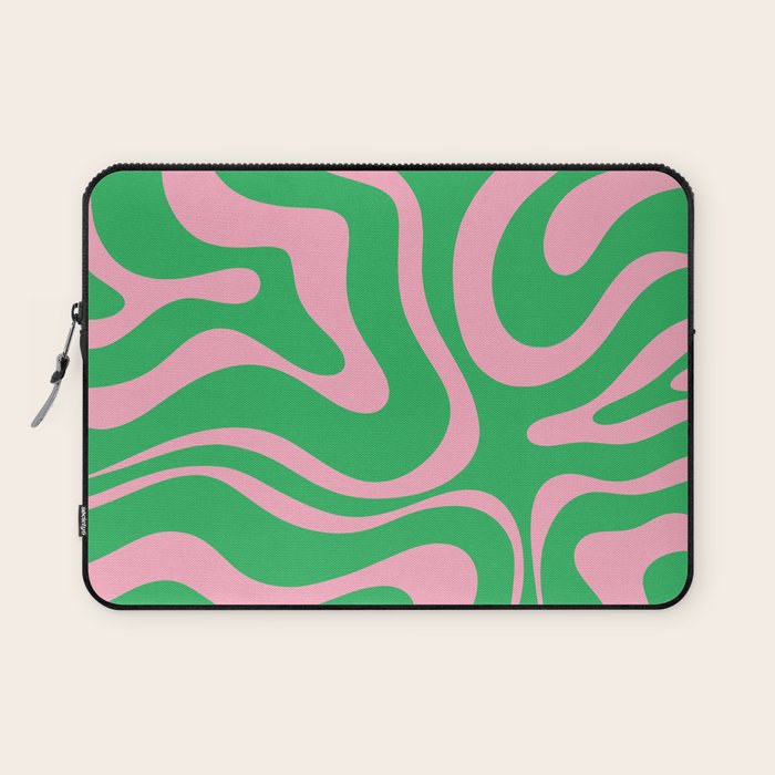 Pink and Spring Green Modern Liquid Swirl Abstract Pattern Laptop Sleeve Gallery Image 1