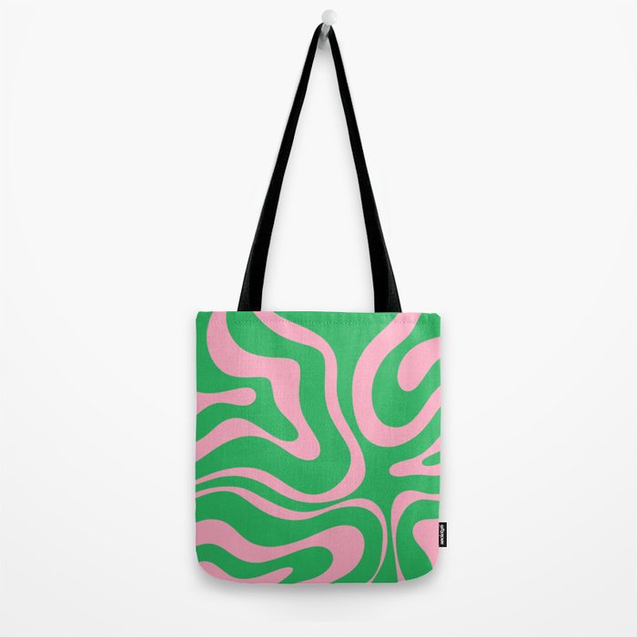 Pink and Spring Green Modern Liquid Swirl Abstract Pattern Tote Bag Gallery Image 2