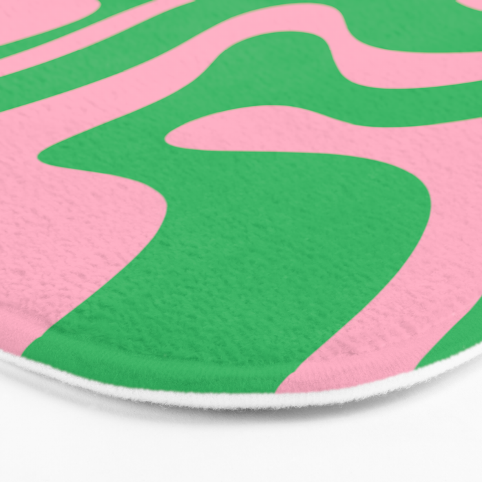 Pink and Spring Green Modern Liquid Swirl Abstract Pattern Bath Mat Gallery Image 3
