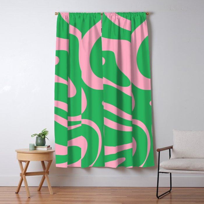 Pink and Spring Green Modern Liquid Swirl Abstract Pattern Window Curtain Gallery Image 1