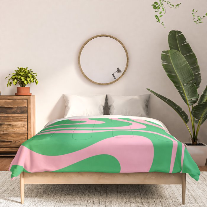 Pink and Spring Green Modern Liquid Swirl Abstract Pattern Comforter Gallery Image 3