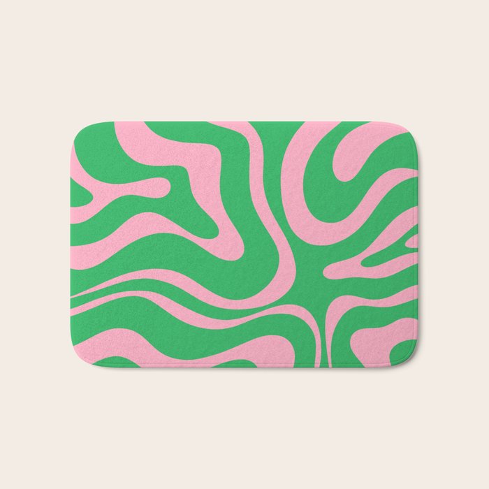 Pink and Spring Green Modern Liquid Swirl Abstract Pattern Bath Mat Gallery Image 1